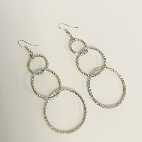 Silver Multi Hoop Textured Earrings - Picture 2 of 7